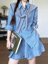 Korean Style Simple And Gentle Navy Striped Two-piece Set