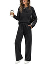 Long-sleeved Round Neck Top And Casual Elastic Waist Wide-leg Pants Two-piece Set
