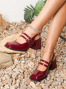 Large Square-toe Chunky Heel Mary Jane Shoes With Metal Buckle