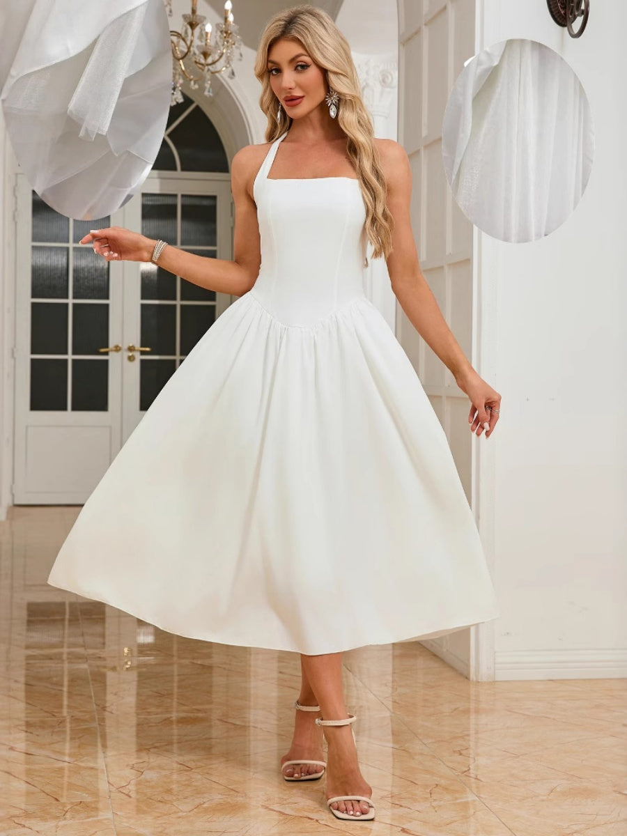 Halter Lace Up Big Swing Maxi Dresses