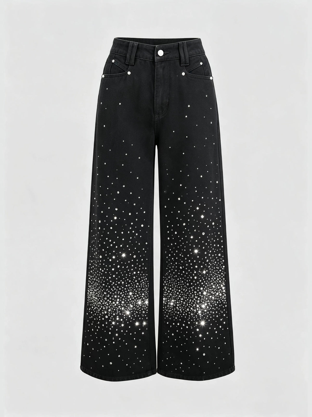 Women's Light-colored Washed Denim Wide-leg Jeans With Shimmering Details For Autumn And Winter