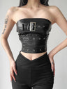 PU Leather Metal Buckle Decoration Strapless Vest