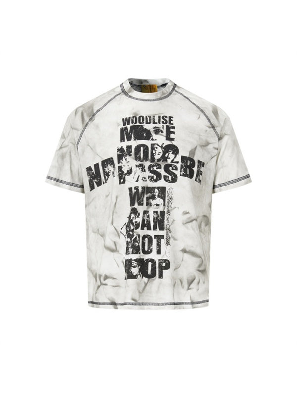 Distressed Portrait Letter Printed T-shirts
