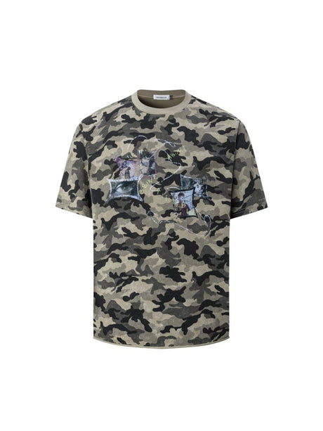Retro Figure Printed Camouflage Cropped T-shirts