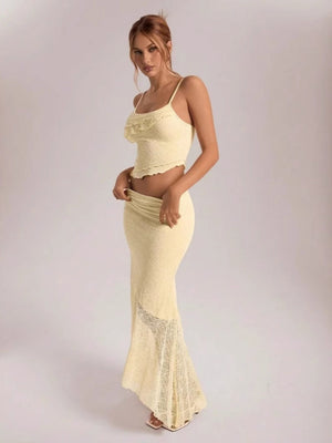 Liber Summer Women's Lace Solid Color 2-piece Sets