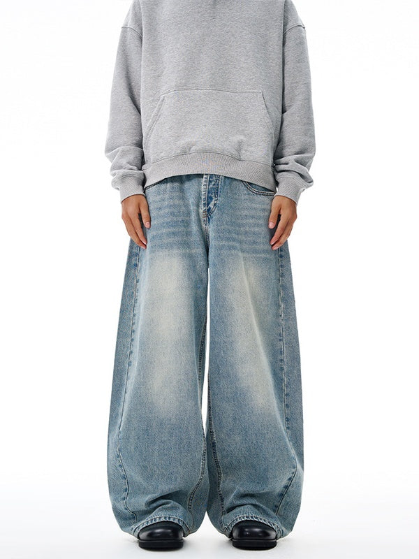 Classic Washing Buttons Baggy Wide-leg Jeans