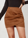 Suede Solid Color Hip Irregular Pleats Zipper Short Skirts