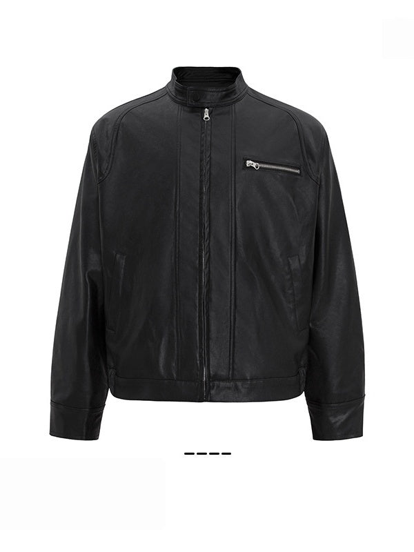 Stand Collar Locomotive Loose PU Jackets