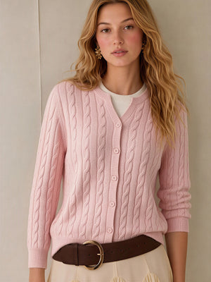 Wool Cable Knit V Fake Two-piece Pullover Sweater