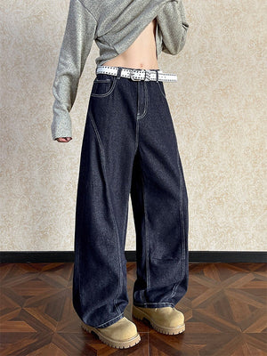 Blue Design Straight Loose Jeans