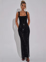 Sexy Double-strap Sequined Rhinestone Halter Top With Cinched Waist And Bodycon Silhouette Long Dress