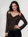 A Fitted Long-sleeved Top With A Flared Neckline And Metallic Shoulder Embellishments.