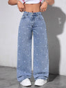 Women's Autumn/Winter Pearl-Embellished Wide-Leg Jeans