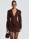 Sexy Deep V-neck Fishbone Zipper Waist-cinching Bodycon Dress