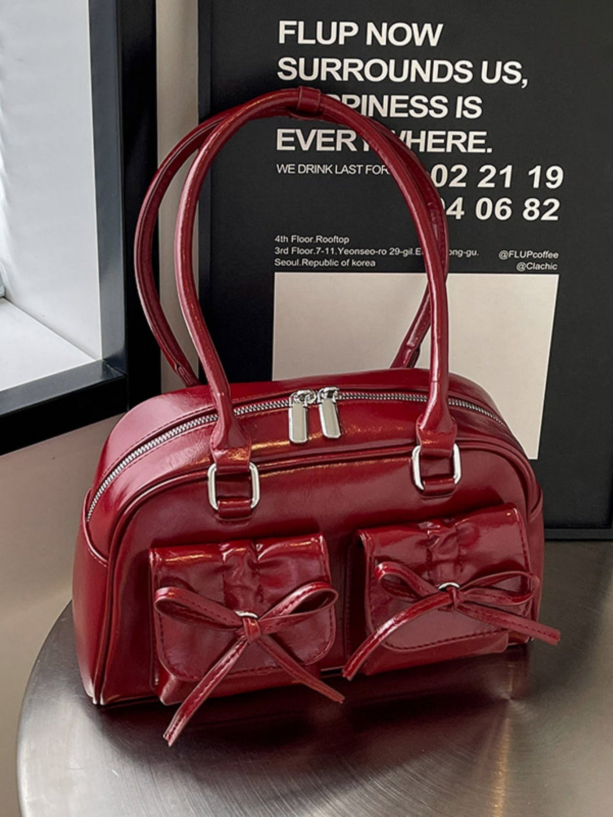 Bow-knot Horizontal Square Zipper Handbag