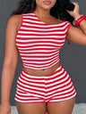 Striped Color Blocking Tank Top And Shorts 2-piece Sets