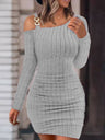 Knitting Long Sleeve Pit Strip Metal Buckle Off-shoulder Neckline Tight-fitting Hip-hugging Slim Figure Mini&Short Dresses