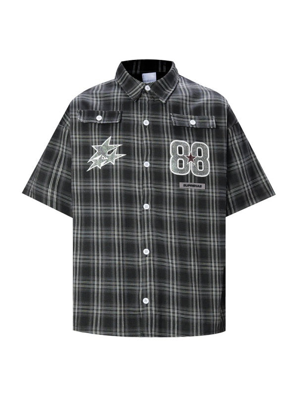 Rhinestone-studded Number Five-pointed Star Plaid Shirts