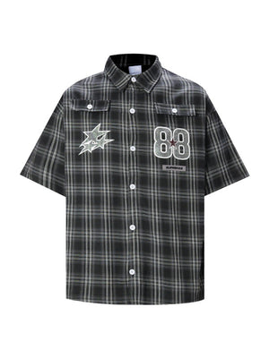 Rhinestone-studded Number Five-pointed Star Plaid Shirts