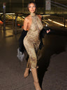 Backless, Fitted, Halter-neck, Irregular Leopard Print Long Dress