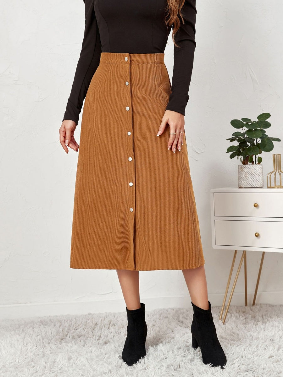 Corduroy Single-breasted High Waist Skirts