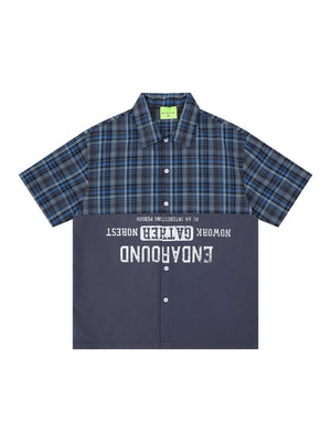 Color-blocked Patchwork Plaid Letter Printed Hip Hop Shirts