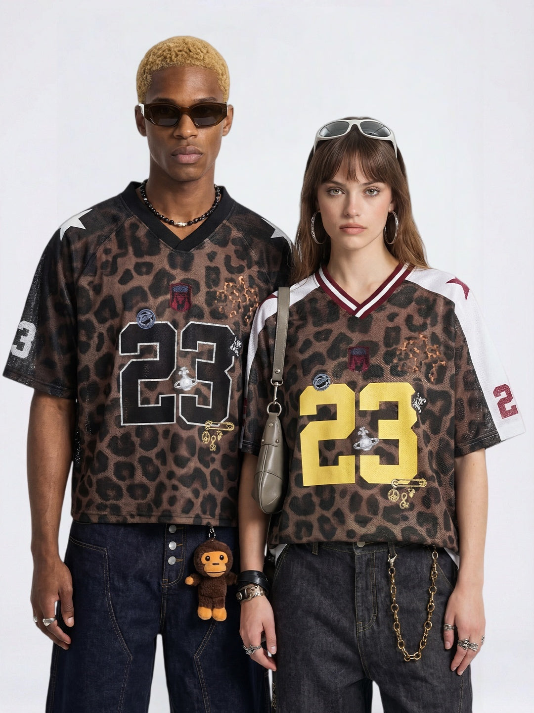 Retro Leopard Print Printed Net Hole Jersey Breathable T-shirts