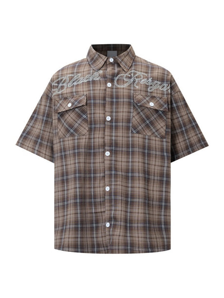 Retro Gradient Plaid Rhinestone-studded Letter Shirts