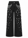 Women's Autumn/Winter Beaded High-Waisted Wide-Leg Jeans