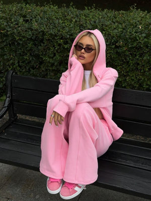 Liber Autumn women's clothing with pockets solid color Sweatshirts&Hoodies Long sleeve cardigan two piece set