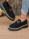 Solid Color Platform Loafers With Metal Buckles