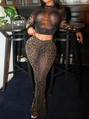 Ensembles 2 pièces taille haute à imprimé léopard