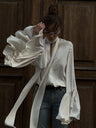 Elegant And Stylish Autumn New Style Ribbon Shirt With Ruffled Bell Sleeves