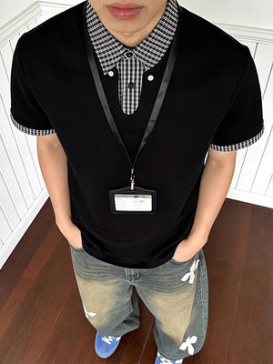 Layered-look Cleanfit Plaid Polo Shirt