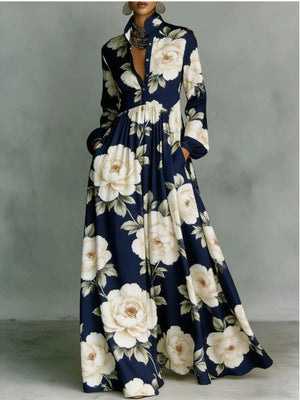 Long-sleeved Printed Maxi Dress