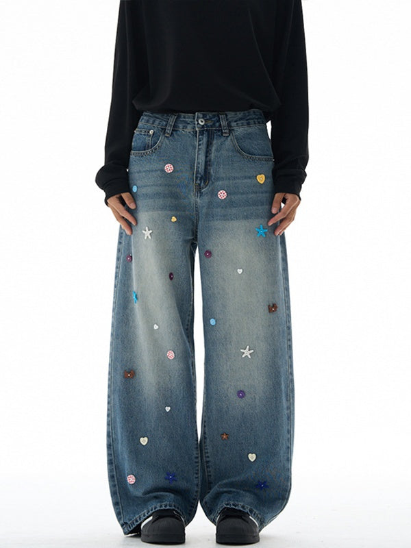 Liber Autumn Neutral wear Button decoration Jeans