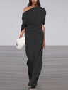 One-shoulder Short-sleeved Pleated Jumpsuit