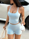 Solid Color Suspender Shorts Two-piece Set