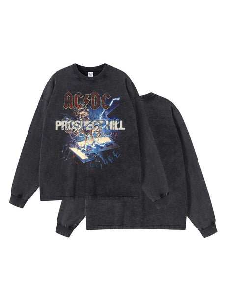 Rock Music Personality Washing Water Printed Long-sleeved T-shirt