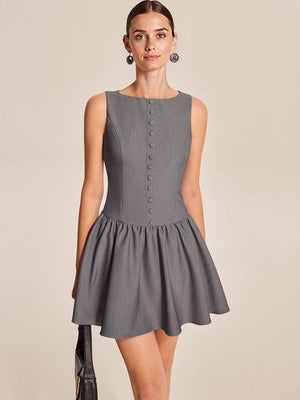 Sleeveless Buttons A-line Skirt Ruffle Mini&Short Dresses