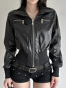 PU Leather Lapel Pocket Patchwork Slim Fit Jackets