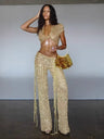 Sexy And Sexy Two-piece Sequined Openwork Set