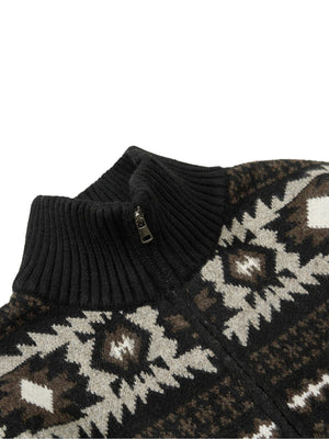 Fair Isle Contrasting Colors Jacquard Preppy Style Knitted Cardigan