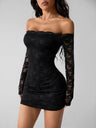Bodycon Lace Off-shoulder Top Long Sleeve Slim Fit Sexy Short Dress For Cocktail Party