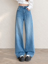 Women's Blue Straight Leg Jeans With Rhinestones For Autumn/Winter