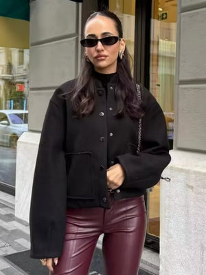 Stand Collar Single-breasted Large Pocket Blazer