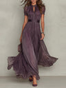 V-neck Waist Ruffle Chiffon Big Swing Maxi Dresses