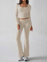 Leisure Navel Solid Color Long-sleeved Two-piece Suit