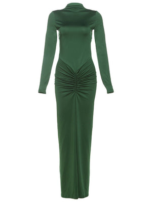 Pleated Splicing Sexy Waist Slimming Solid Color Long Skirt Temperament Dress For Women