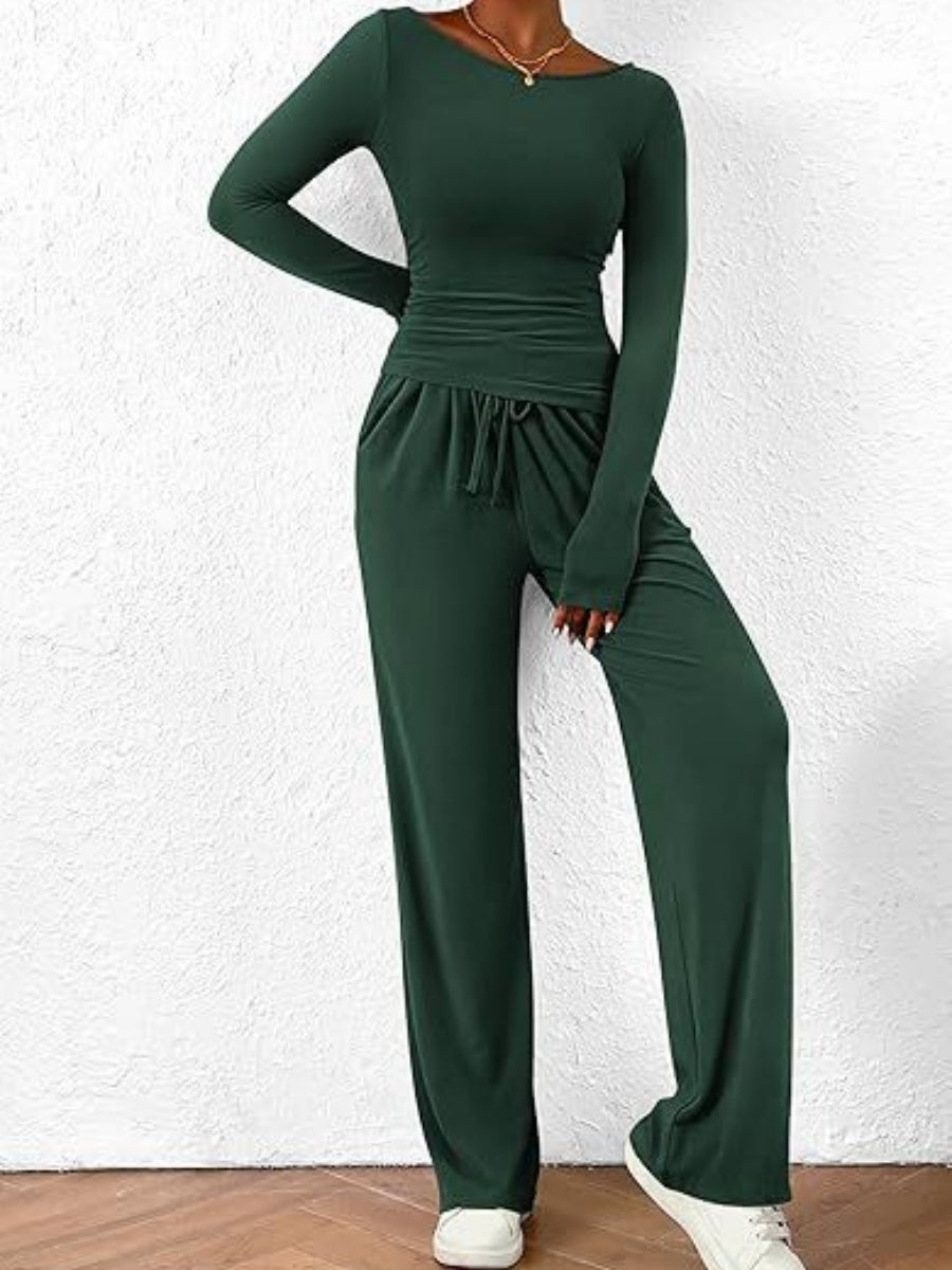 Liber Autumn Women's Lace up Solid Color 2-piece Sets